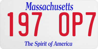 MA license plate 197OP7