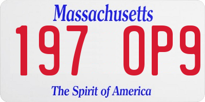 MA license plate 197OP9
