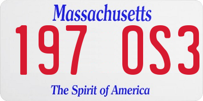 MA license plate 197OS3