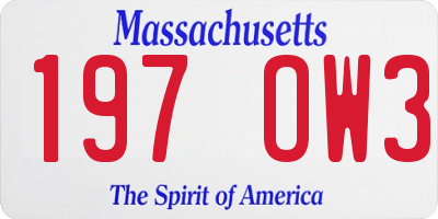 MA license plate 197OW3