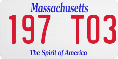 MA license plate 197TO3