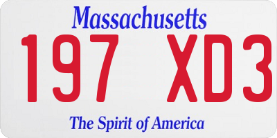 MA license plate 197XD3
