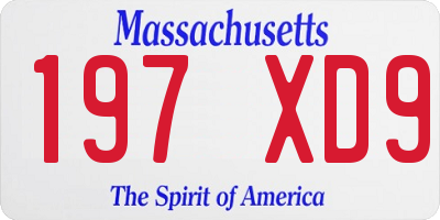MA license plate 197XD9