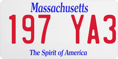 MA license plate 197YA3
