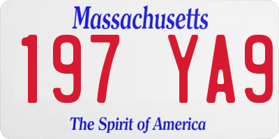 MA license plate 197YA9