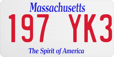 MA license plate 197YK3