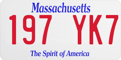 MA license plate 197YK7