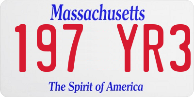 MA license plate 197YR3