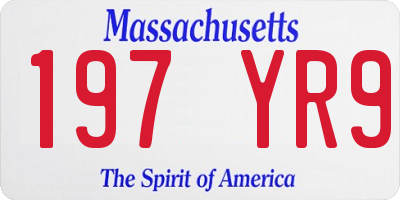 MA license plate 197YR9
