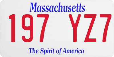 MA license plate 197YZ7