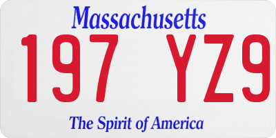 MA license plate 197YZ9