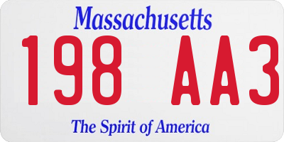 MA license plate 198AA3