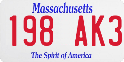 MA license plate 198AK3