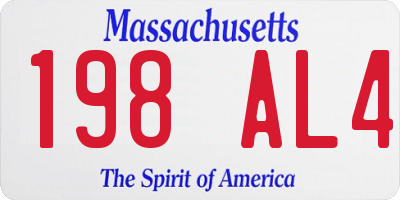 MA license plate 198AL4