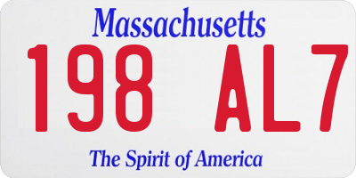 MA license plate 198AL7