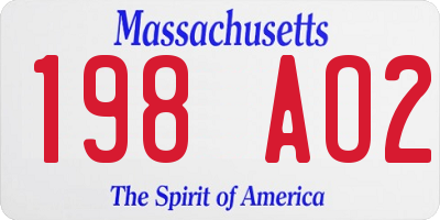 MA license plate 198AO2