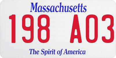 MA license plate 198AO3