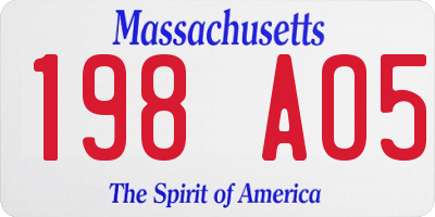 MA license plate 198AO5