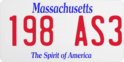 MA license plate 198AS3
