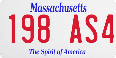 MA license plate 198AS4