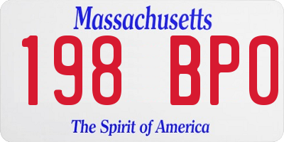 MA license plate 198BP0