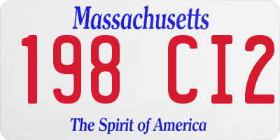 MA license plate 198CI2