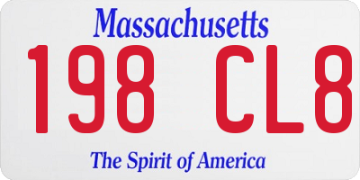 MA license plate 198CL8