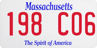MA license plate 198CO6