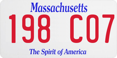 MA license plate 198CO7