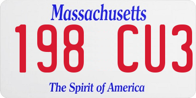 MA license plate 198CU3