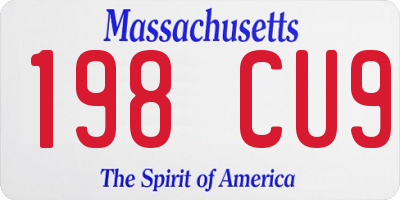 MA license plate 198CU9