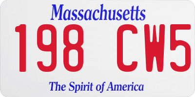 MA license plate 198CW5
