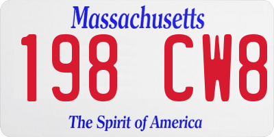 MA license plate 198CW8