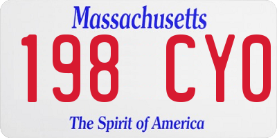 MA license plate 198CY0