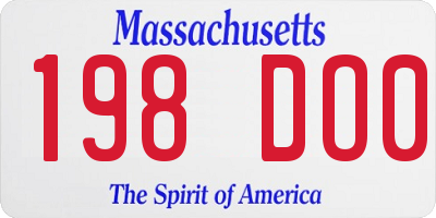 MA license plate 198DO0