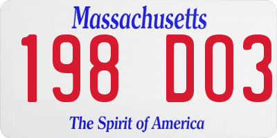 MA license plate 198DO3