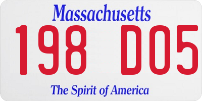 MA license plate 198DO5