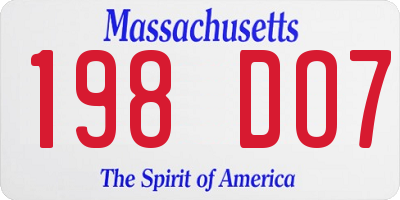 MA license plate 198DO7