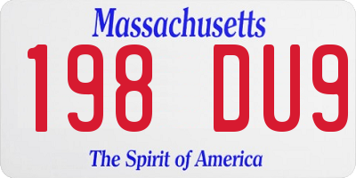 MA license plate 198DU9