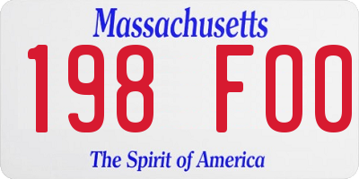 MA license plate 198FO0