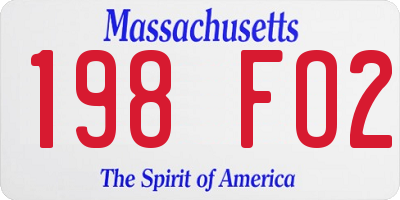 MA license plate 198FO2