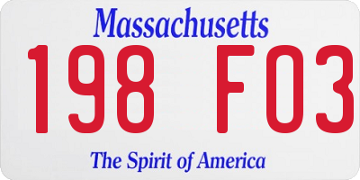MA license plate 198FO3