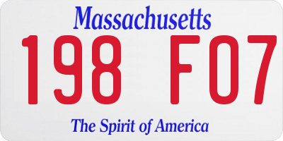MA license plate 198FO7