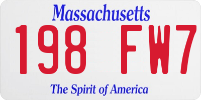 MA license plate 198FW7