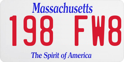 MA license plate 198FW8