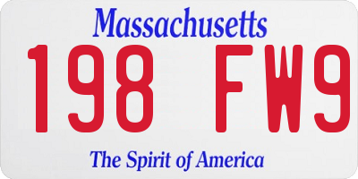 MA license plate 198FW9