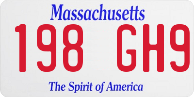MA license plate 198GH9