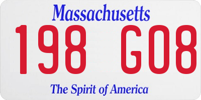 MA license plate 198GO8