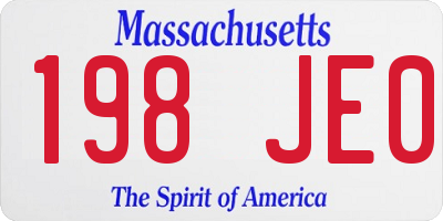 MA license plate 198JE0