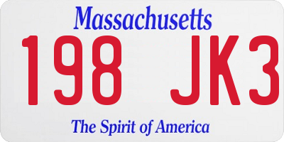 MA license plate 198JK3